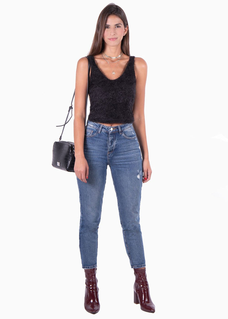 Blusa corta de tiras en tela peluda para mujer - Flashy