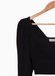 Blusa crop manga larga con escote cuadrado color negro para mujer - Flashy