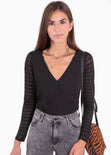 Blusa cruzada con detalle de malla en mangas para mujer - Flashy