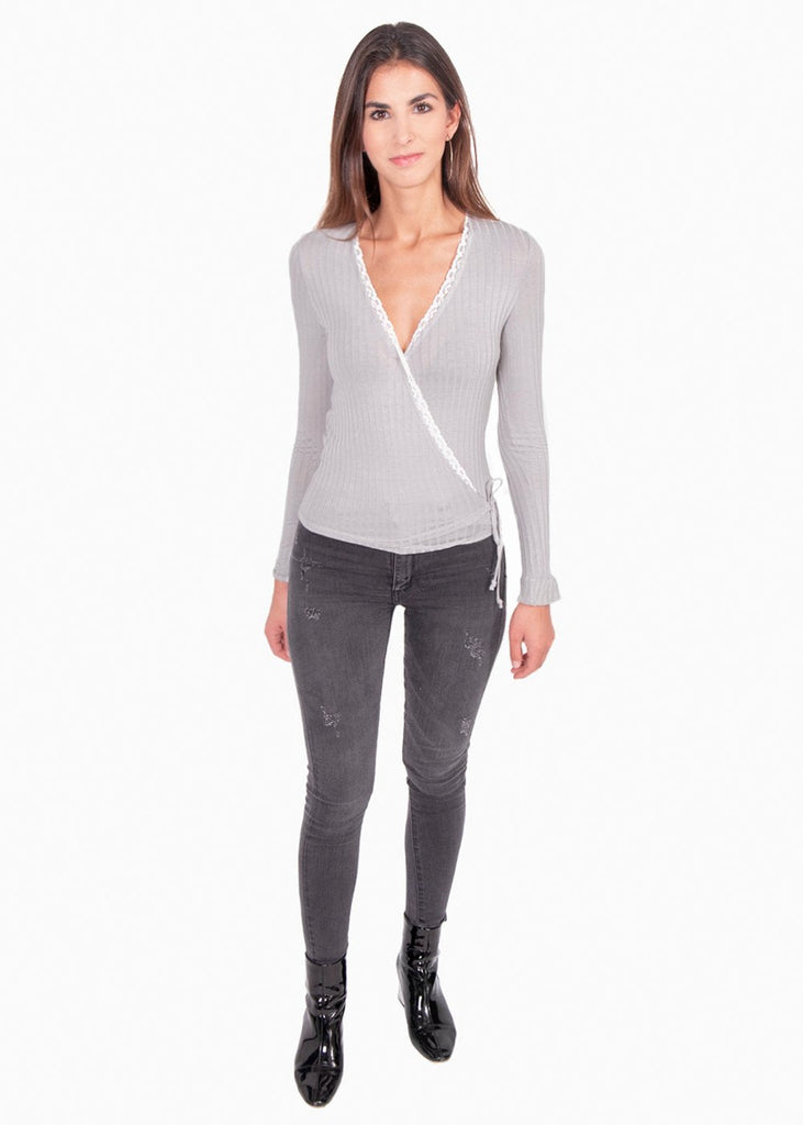 Blusa cruzada con encaje para mujer - Flashy