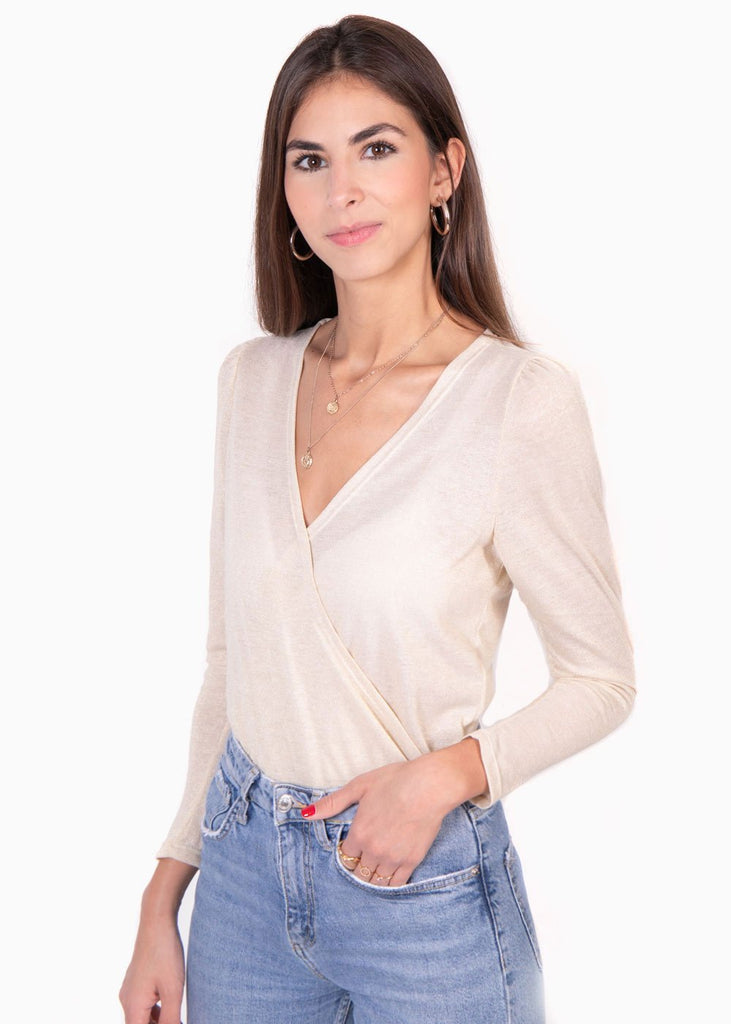 Blusa cruzada con hombreras para mujer - Flashy