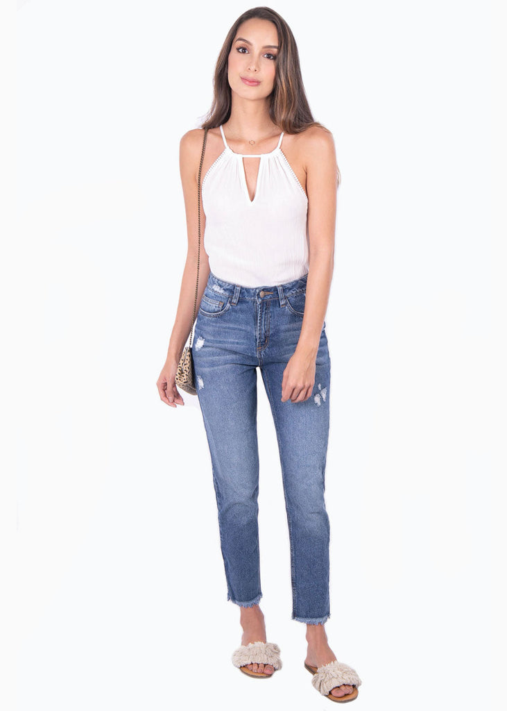 Blusa cuello en halter y ojalillo color blanco para mujer - Flashy
