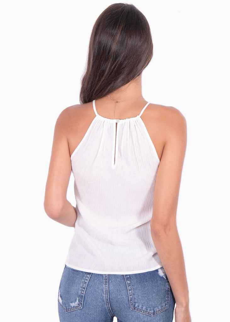 Blusa cuello en halter y ojalillo color blanco para mujer - Flashy