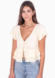 Blusa de botones con cinta para mujer - Flashy
