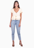 Blusa de botones con cinta para mujer - Flashy
