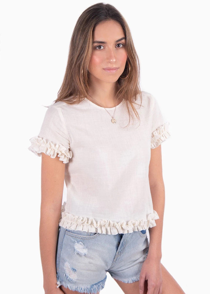 Blusa de lino con boleros en mangas y corte para mujer - Flashy