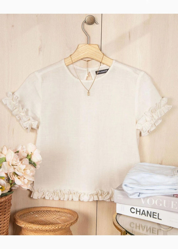 Blusa de lino con boleros en mangas y corte para mujer - Flashy