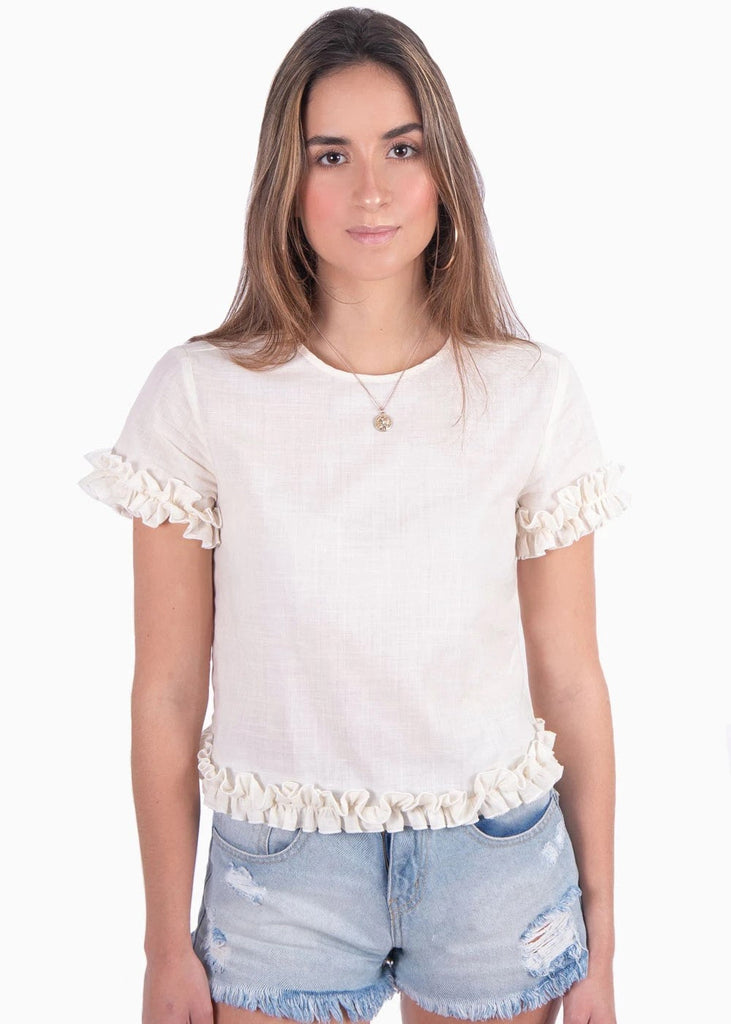 Blusa de lino con boleros en mangas y corte para mujer - Flashy