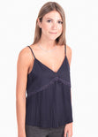 Blusa de tiras con encaje y plisado para mujer - Flashy