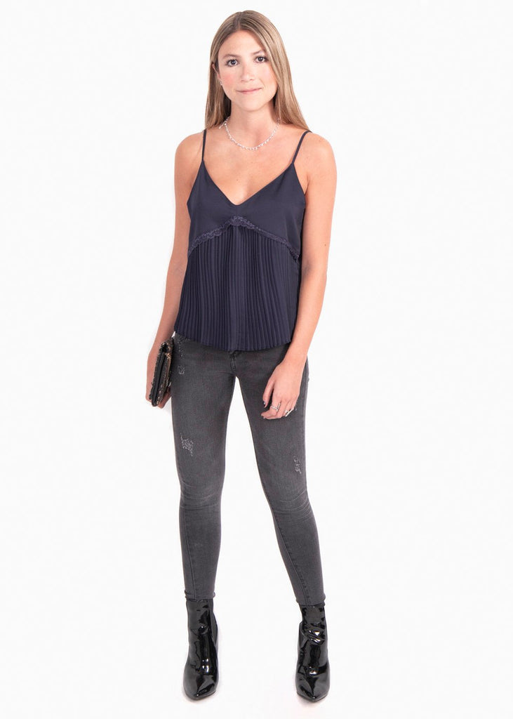Blusa de tiras con encaje y plisado para mujer - Flashy