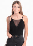 Blusa de tiras con malla en escote para mujer - Flashy