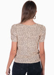 Blusa manga corta con estampado de puntos y escote cruzado color beige para mujer - Flashy