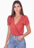 Blusa manga corta con estampado de puntos y escote cruzado para mujer - Flashy