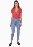 Blusa manga corta con estampado de puntos y escote cruzado para mujer - Flashy