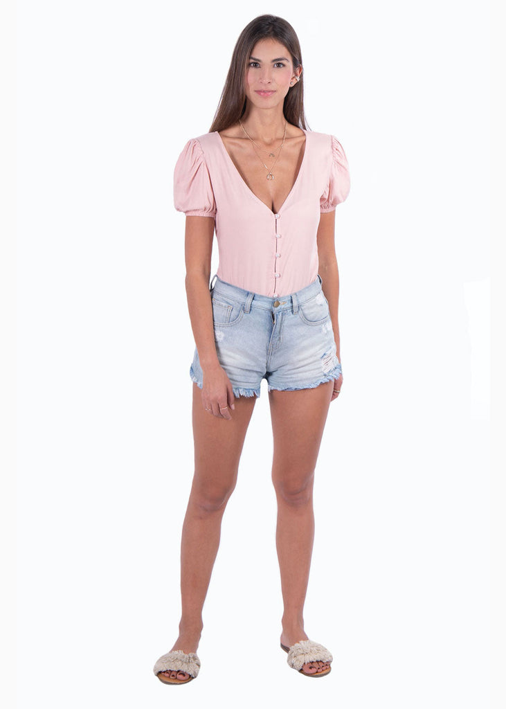 Blusa manga corta con perlas para mujer - Flashy