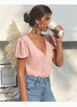 Blusa manga corta con perlas para mujer - Flashy