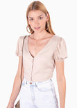 Blusa manga corta con perlas para mujer - Flashy