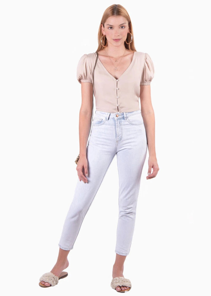 Blusa manga corta con perlas para mujer - Flashy