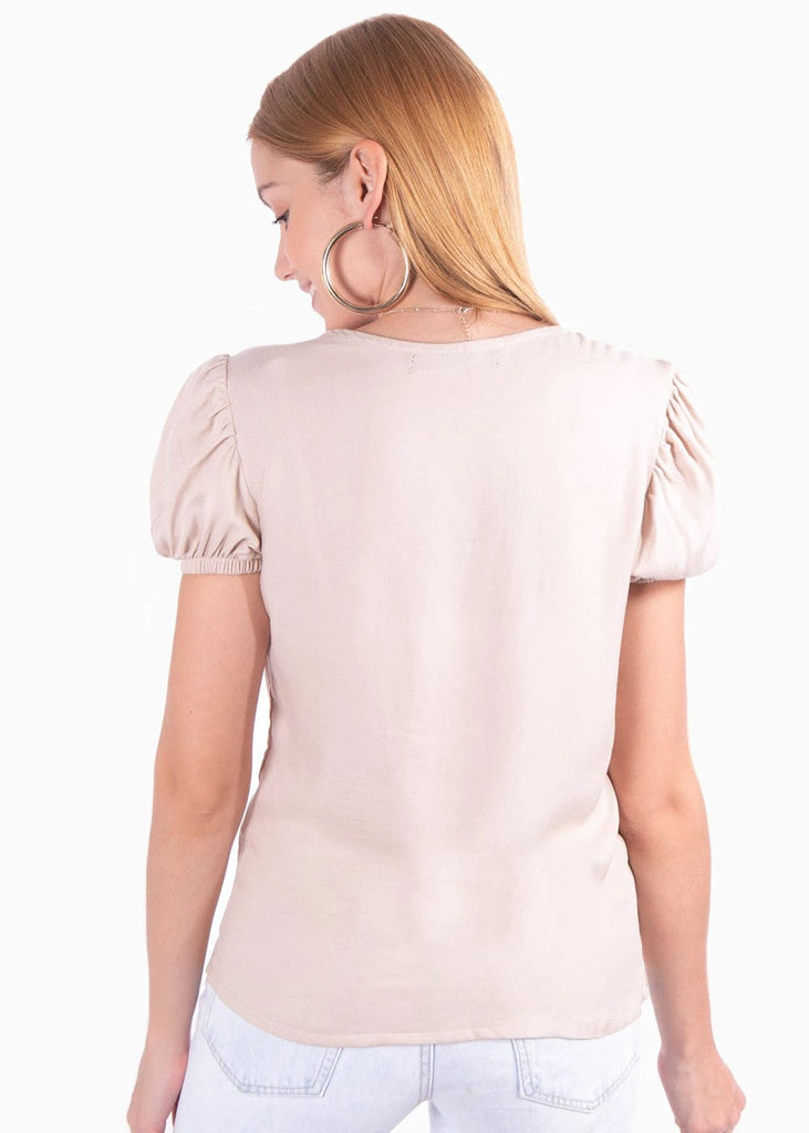 Blusa manga corta con perlas para mujer - Flashy
