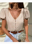 Blusa manga corta con perlas para mujer - Flashy