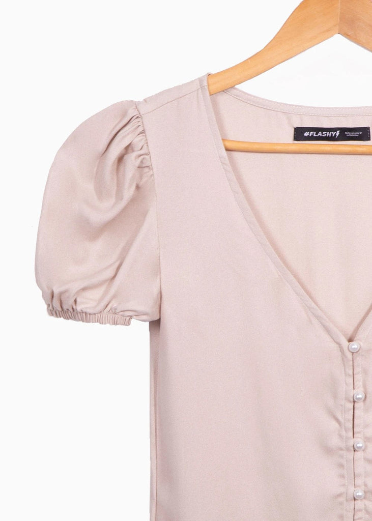 Blusa manga corta con perlas para mujer - Flashy