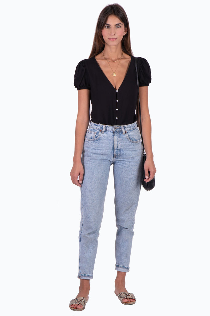 Blusa manga corta con perlas para mujer - Flashy