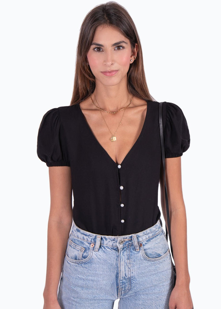 Blusa manga corta con perlas para mujer - Flashy