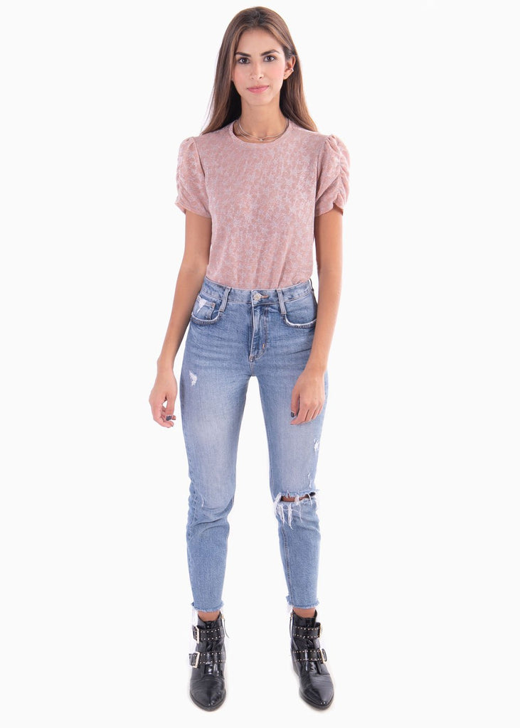 Blusa manga corta con recogido en mangas para mujer - Flashy