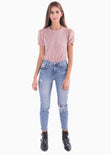 Blusa manga corta con recogido en mangas para mujer - Flashy