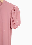 Blusa manga corta con recogido y perlas para mujer - Flashy