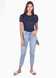 Blusa manga corta con recogido y perlas para mujer - Flashy