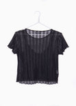 Blusa manga corta con transparencia y brillo para mujer - Flashy