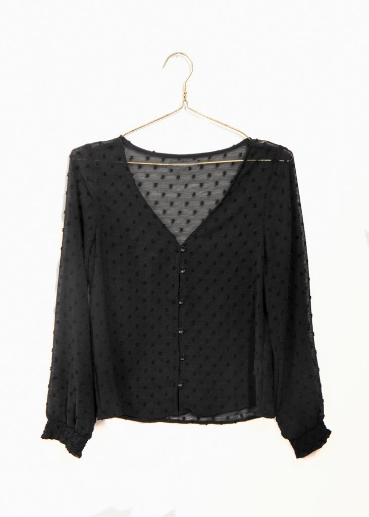 Blusa manga larga con bordado de puntos para mujer - Flashy
