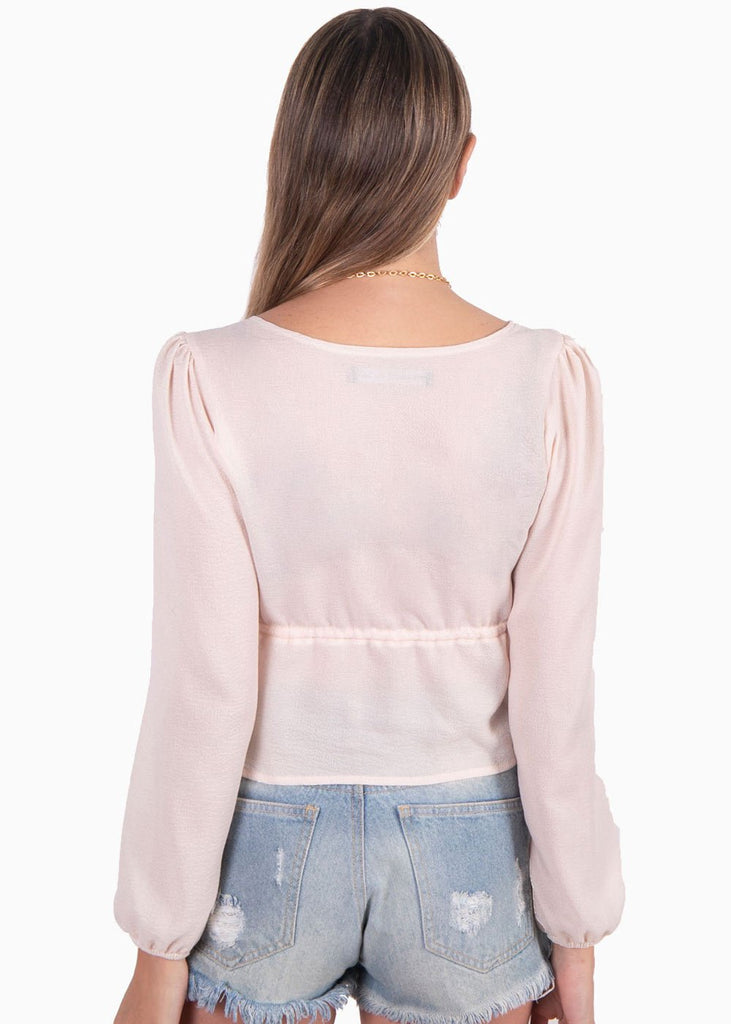Blusa manga larga con bordado en escote para mujer - Flashy
