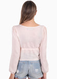 Blusa manga larga con bordado en escote para mujer - Flashy