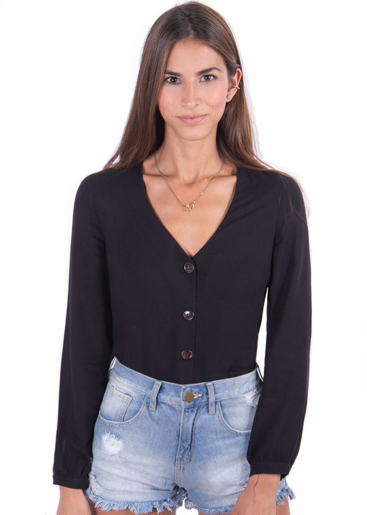 Blusa manga larga con botones de pasta para mujer - Flashy