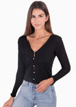 Blusa manga larga con botones de perlas para mujer - Flashy