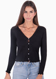 Blusa manga larga con botones de perlas para mujer - Flashy