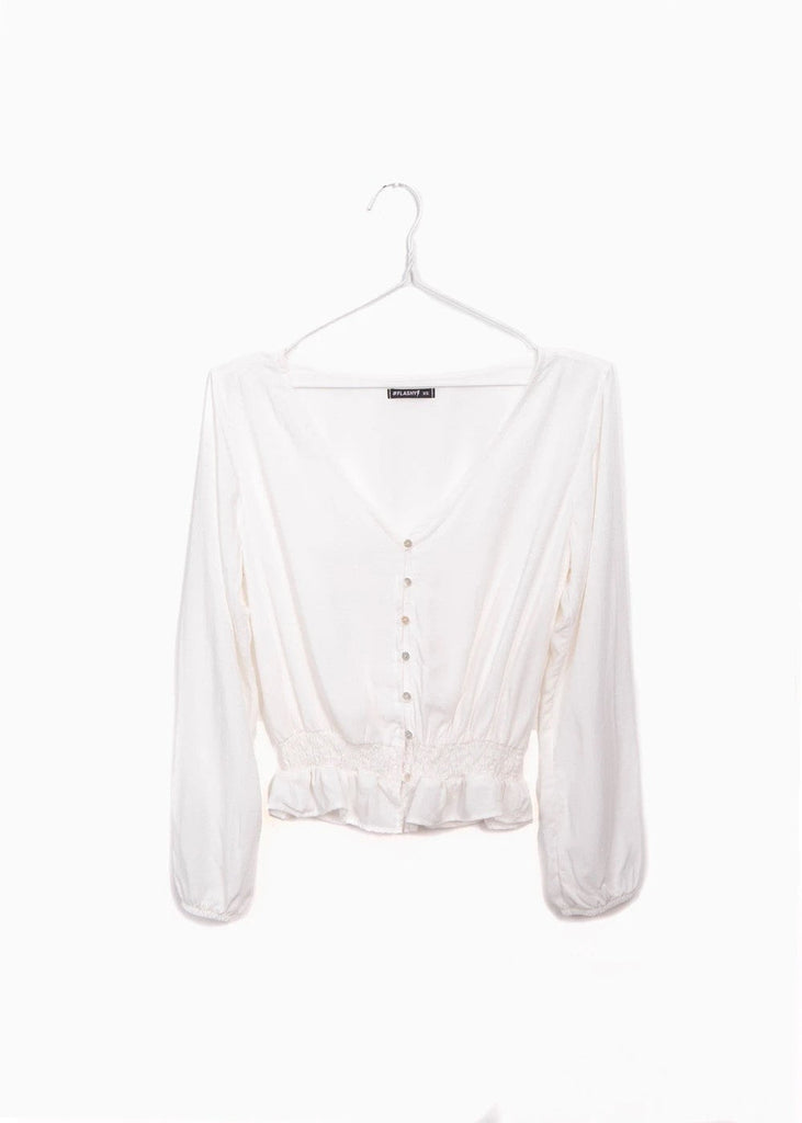 Blusa manga larga con botones y resorte para mujer - Flashy