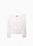 Blusa manga larga con botones y resorte para mujer - Flashy