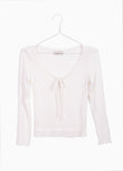 Blusa manga larga con cinta y encaje en escote para mujer - Flashy