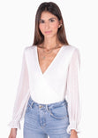 Blusa manga larga con escote cruzado y mangas en transparencia para mujer - Flashy