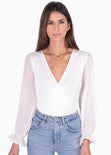 Blusa manga larga con escote cruzado y mangas en transparencia para mujer - Flashy