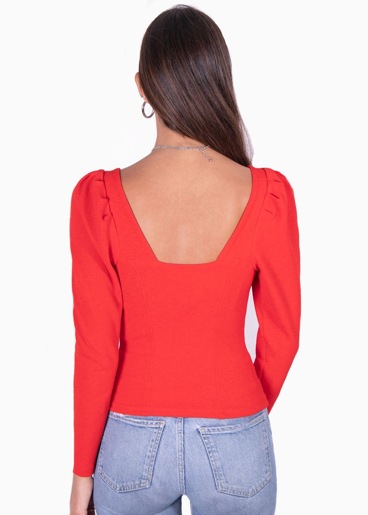 Blusa manga larga con escote cuadrado para mujer - Flashy