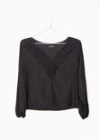 Blusa manga larga con escote de encaje para mujer - Flashy