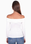 Blusa manga larga con escote off shoulder cruzado color blanco para mujer - Flashy