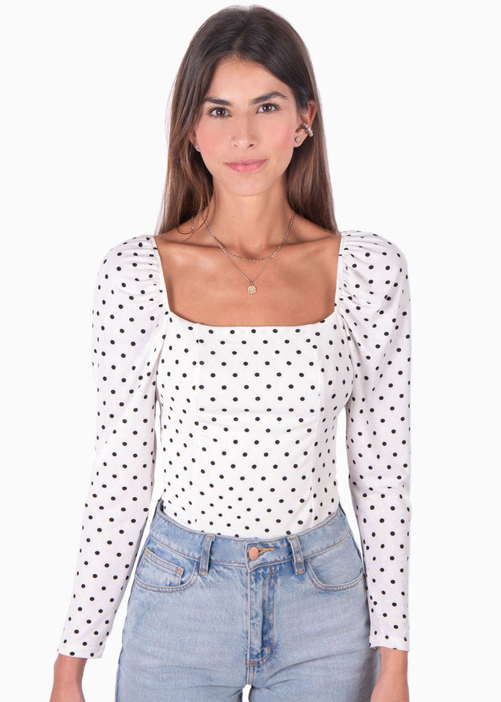Blusa manga larga con estampado de puntos para mujer - Flashy