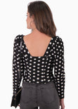 Blusa manga larga con estampado de puntos y escote cuadrado para mujer - Flashy