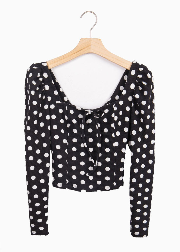 Blusa manga larga con estampado de puntos y escote cuadrado para mujer - Flashy