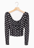 Blusa manga larga con estampado de puntos y escote cuadrado para mujer - Flashy